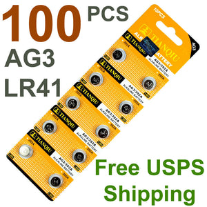 100 PCS LR41 AG3 392 LR736 1.5V Alkaline Battery for Watch Remote
