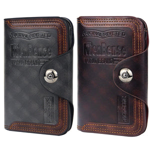 Mens Men's S4 Retro Leather Vertical Section Credit Card Holder Wallet with Hasp