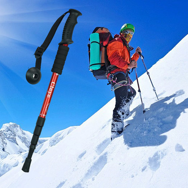 2 PCS Trekking Walking Hiking Sticks Anti-shock Adjustable Alpenstock Poles Red