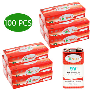100 PCS 9V 6F22 9 Volts Heavy Duty 0% Mercury Battery