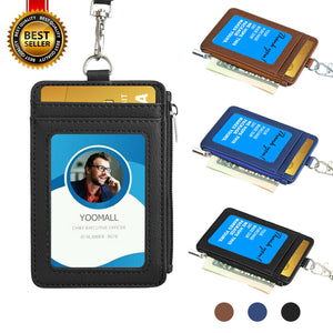 ID Badge Card Holder Pu Leather Vertical Clip Neck Strap Lanyard Necklace Case