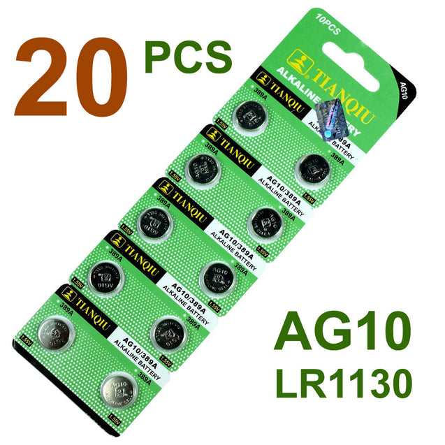 20 PCS  LR1130 AG10 389 Alkaline Battery 1.5V Button Cell for Watch Calculator