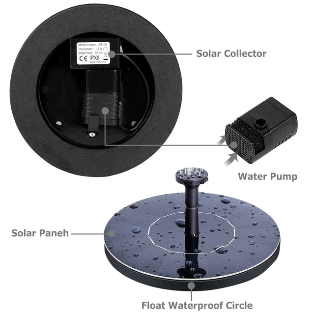 Solar Powered Floating Bird Bath Water Fountain Outdoor Pond Pool Garden Patio