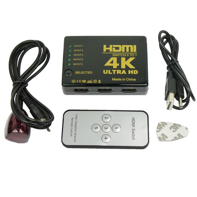 Ultra HD 4K 5 Port HDMI Switch Box Splitter 3D 1080P IR Remote Control HUB - Anyvolume.com