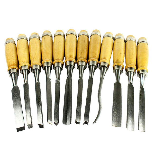 12 Piece Wood Carving Hand Chisel Tool Set Professional Woodworking Gouges Steel - Anyvolume.com