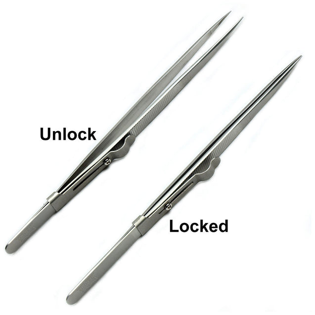 Diamond Gemstone Tweezers with side lock Indented Serrated Tips Stainless Steel - Anyvolume.com