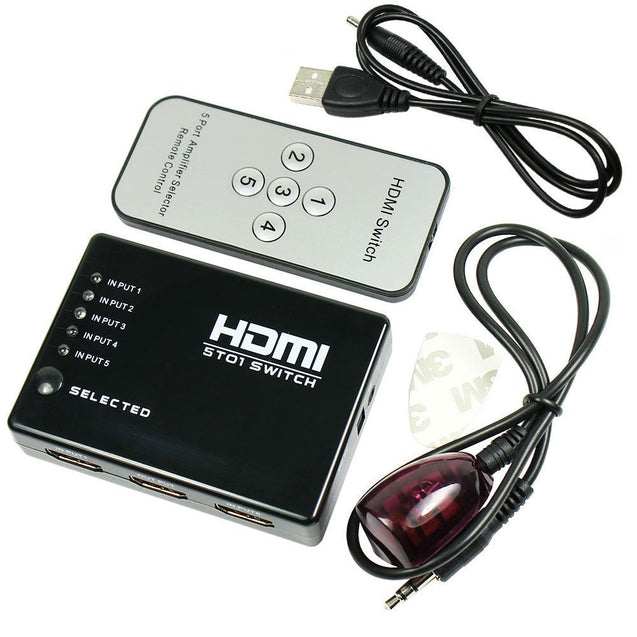 5 PORT 1080p HDMI Switch Switcher Selector Splitter Hub + iR Remote For HDTV PS3 - Anyvolume.com