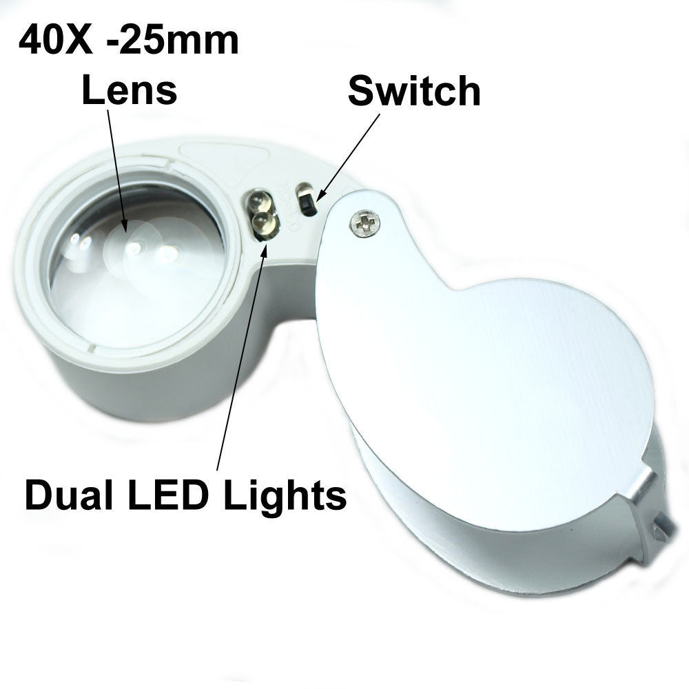 25mm Illuminated LED Loupe - Magnifier for Jewelry & Coins - 40X  magnification