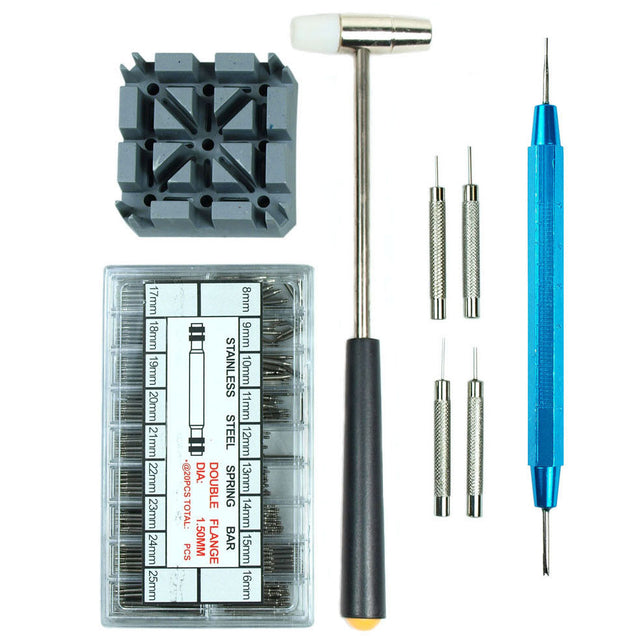 Watch Band Spring Bar Tool Kit - Hammer Punch Pusher Strap Holder 360 Link Pins - Anyvolume.com