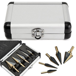 5X HSS Cobalt Multiple Hole Cut 50 Sizes Step Drill Bit Set Kit w/ Aluminum Case - Anyvolume.com