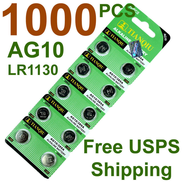 1000 PCS  LR1130 AG10 389 Alkaline Battery 1.5V Button Cell for Watch Calculator - Anyvolume.com