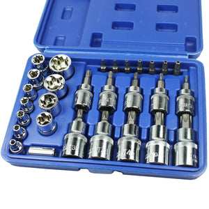 New 29PCS Torx Socket Bit Set 1/4" 3/8" 1/2" Chrome Vanadium Bright Chrome - Anyvolume.com