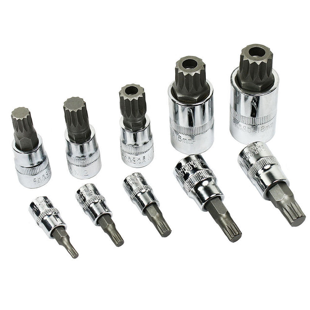 10pc XZN Triple Square 12 Point Spline Bit socket Set 4MM - 12MM - Anyvolume.com