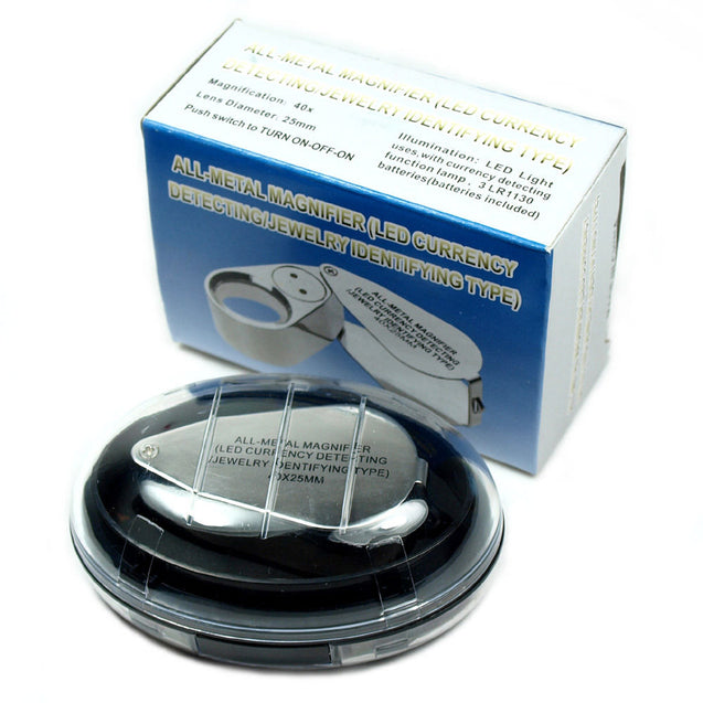 Illuminated 40X Jewelers Loupe  40X25mm Magnifier with LED & UV Lights - Anyvolume.com