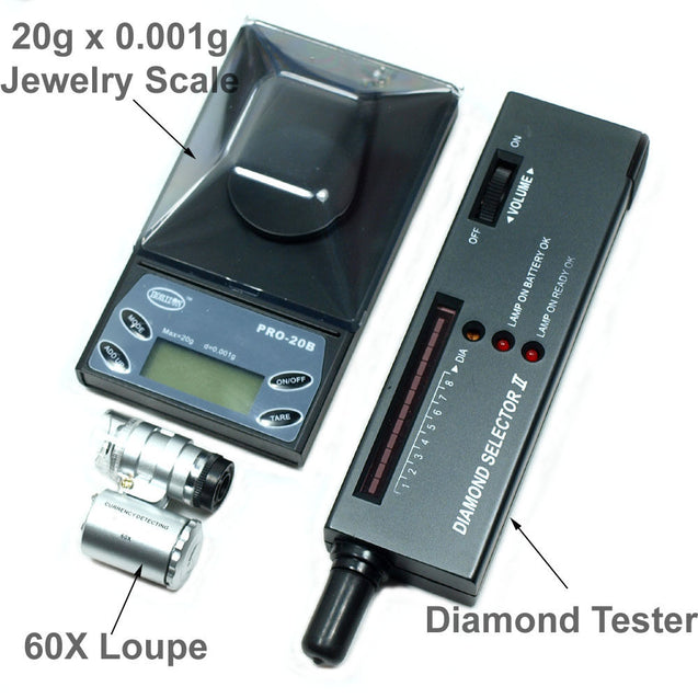 Jeweler diamond tool kit : 20g x 0.001g Jewelry Scale - Diamond Tester  - Loupe - Anyvolume.com
