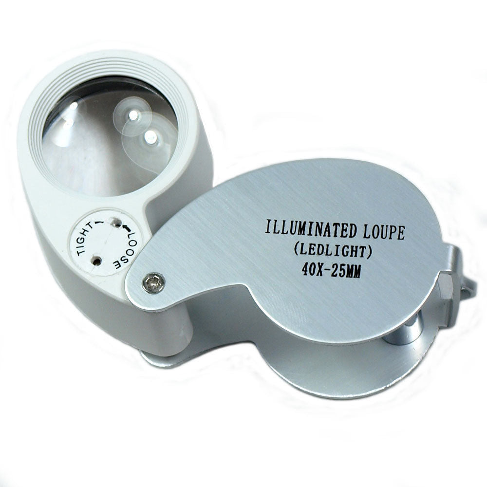 Mini Illuminated 40X - 25mm Jewelers Loupe / Magnifier with LED Lights 