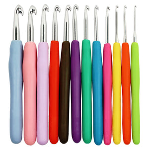 Soft Handle 12 PCS Set Crochet Hooks Needles Knit Yarn Weave Craft Aluminum - Anyvolume.com