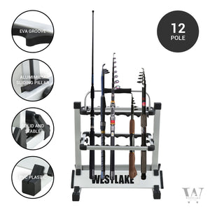 Fishing Pole Holder Aluminum Alloy Rack Stand Portable Storage Tool 12 Rods