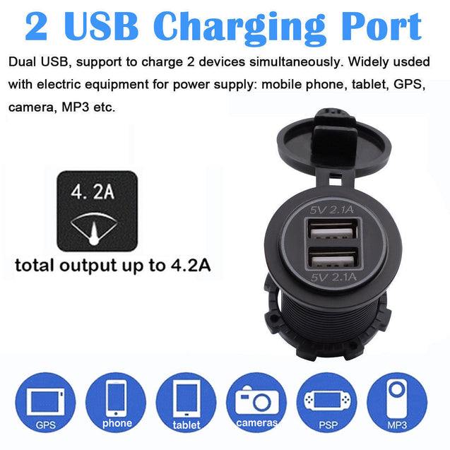 12V Car Cigarette Lighter Socket Dual 2.1A USB Port Charger Power Outlet LED - Anyvolume.com