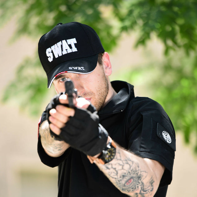ALL Black SWAT Team Police Officer Embroidered Adjustable Hat Baseball Cap