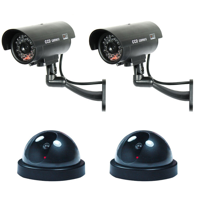 4 Pack Bullet & Dome Dummy Fake Surveillance Security Camera Combo - Black - Anyvolume.com
