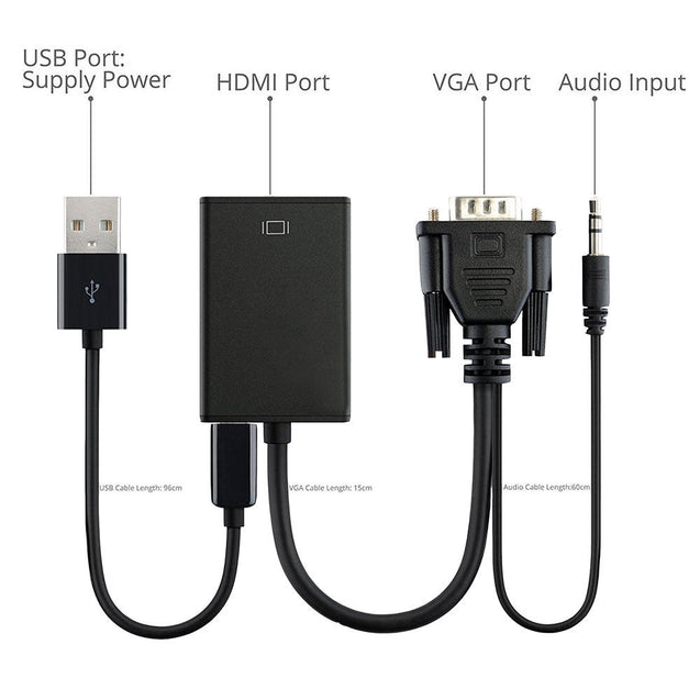 VGA To HDMI Output 1080P HD+ Audio TV AV HDTV Video Cable Converter Adapter - Anyvolume.com