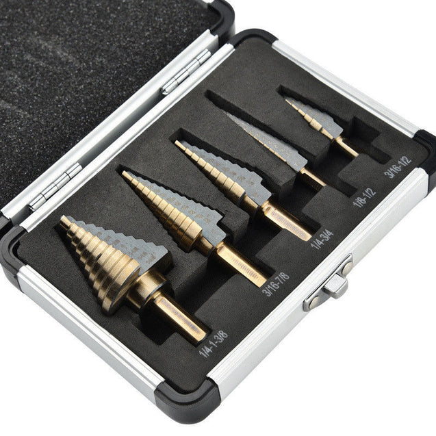 5X HSS Cobalt Multiple Hole Cut 50 Sizes Step Drill Bit Set Kit w/ Aluminum Case - Anyvolume.com