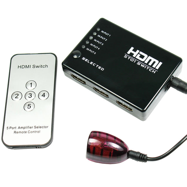 5 PORT 1080p HDMI Switch Switcher Selector Splitter Hub + iR Remote For HDTV PS3 - Anyvolume.com