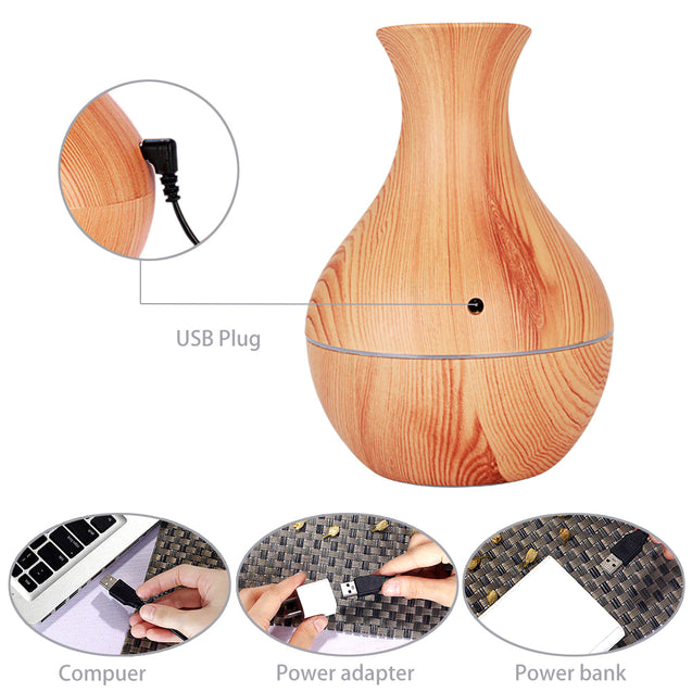 7 Color Aroma Essential Oil Diffuser Wood Grain Aromatherapy Humidifier 130ML