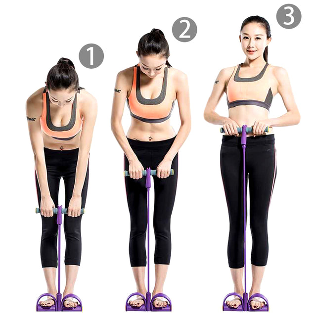 Fitness Pedal Puller Resistance Band 4 Tubes Elastic Rope Sit-up