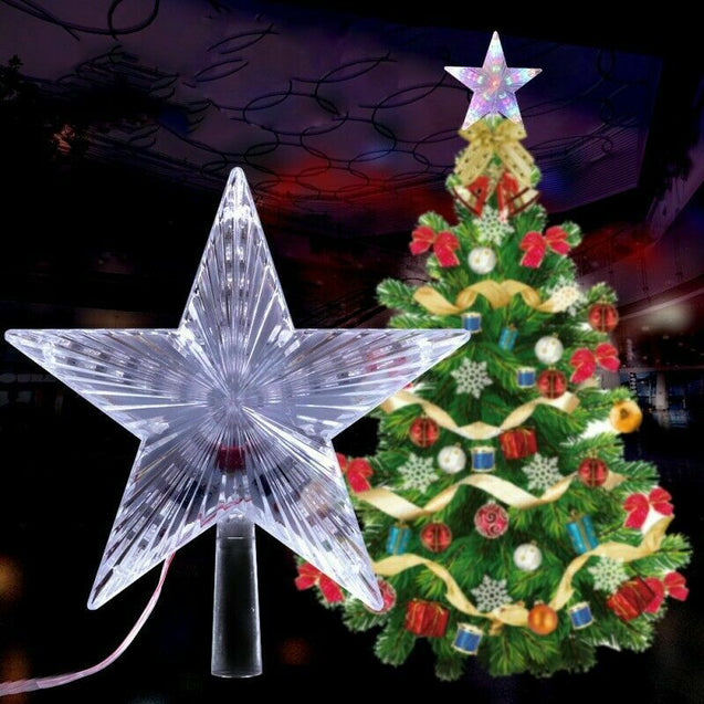 LED Light Up Christmas Tree Topper Star Tree Ornaments Party Home Decor New Year