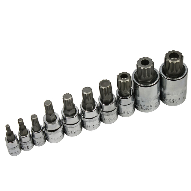 10pc XZN Triple Square 12 Point Spline Bit socket Set 4MM - 12MM