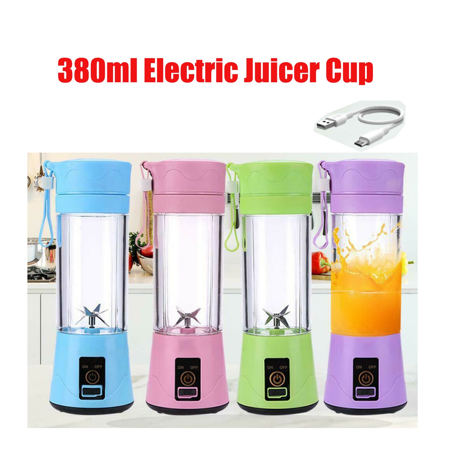 380ML Portable Blender USB Rechargeable Fruit Juicer Cup Mixer Jet Squ 