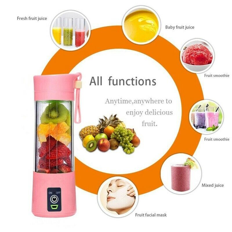 380ML Portable Blender USB Rechargeable Fruit Juicer Cup Mixer Jet Squ 