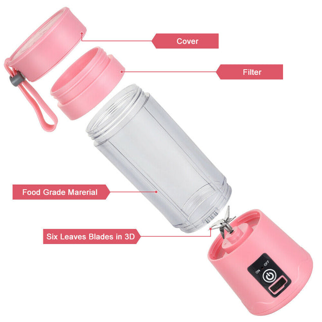 380ML Portable Blender USB Rechargeable Fruit Juicer Cup Mixer Jet Squeezers